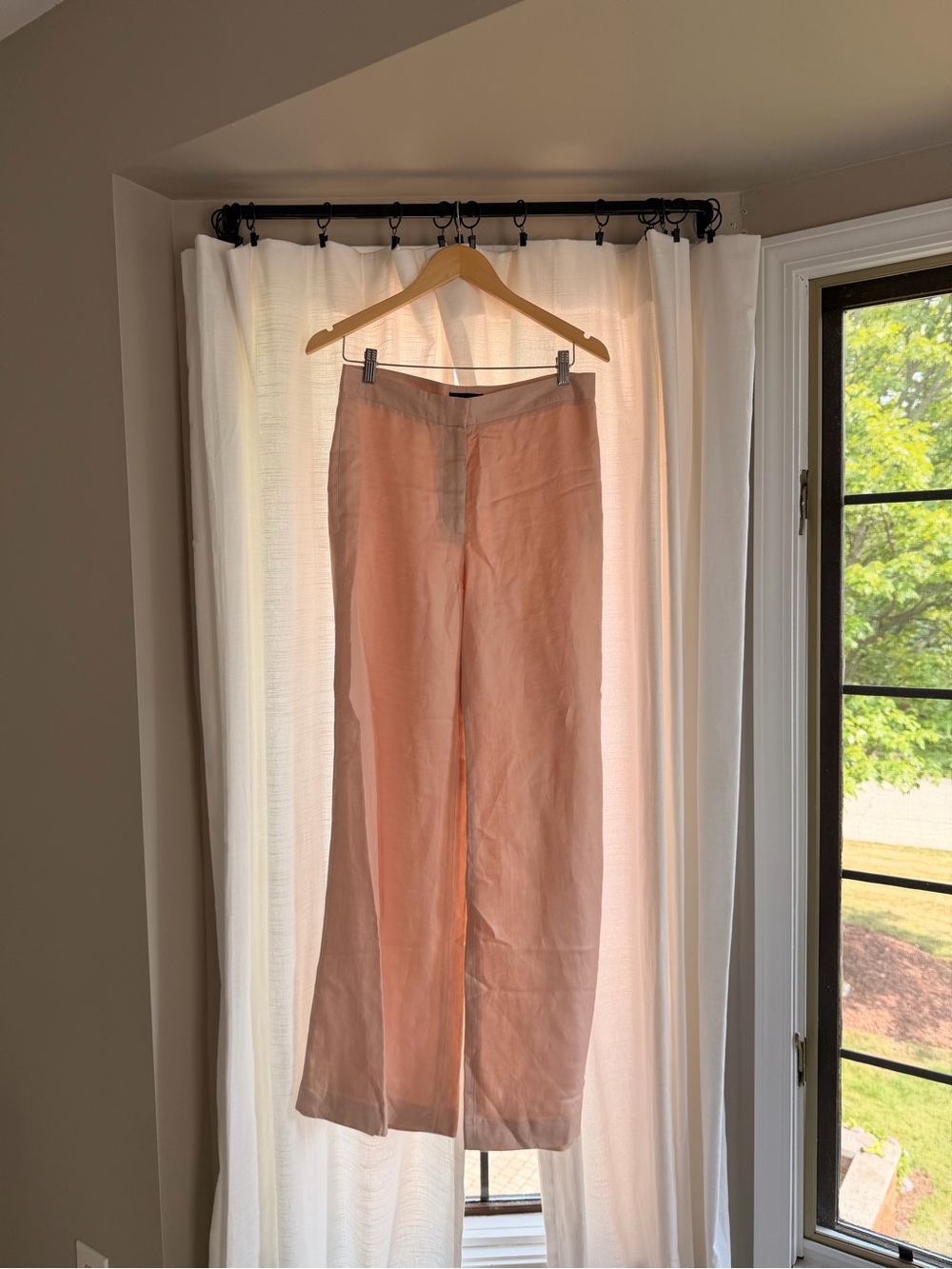 Donna Karan Soft Peach Linen Wide Leg Pants